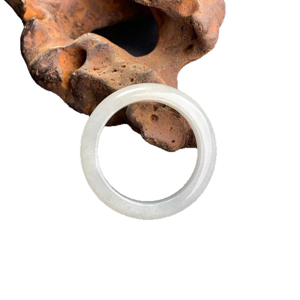 A-Grade Pure White Myanmar Jade Ring with Water Head - Fixed Size Pair Rings