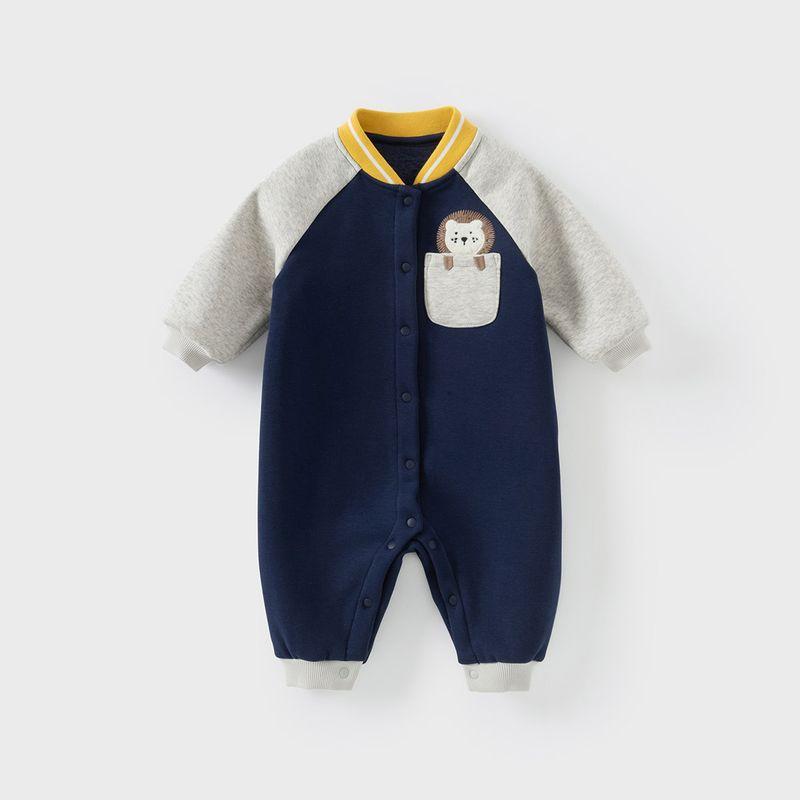 David Bella Newborn Fleece-Lined Romper Warm Winter New Style Baby Boy Outdoor Clothing Jumpsuit Baby Onesie Navy Blue [Ready in Stock] 59