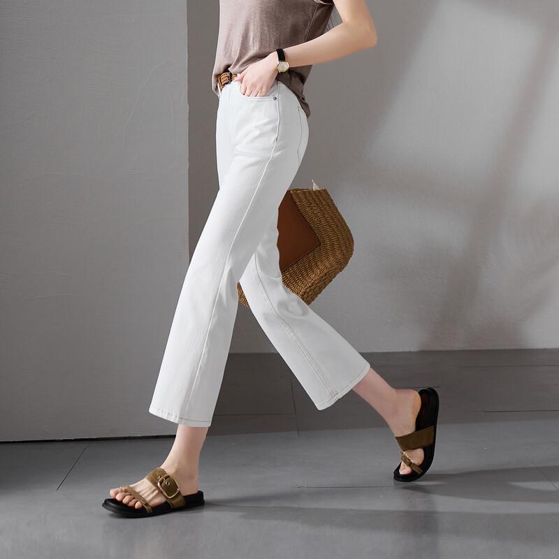 SOFSIL Women's High-Waisted White Flared Cropped Jeans
