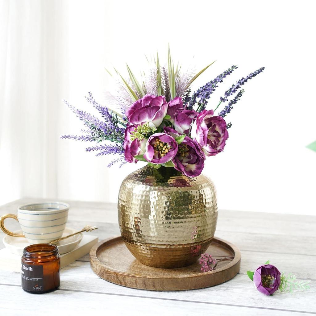 Metal Hammered Bud Round Shape Vase for Home Decor Decoratives for Indoor Outdoor Living Room Balcony | Best Gift