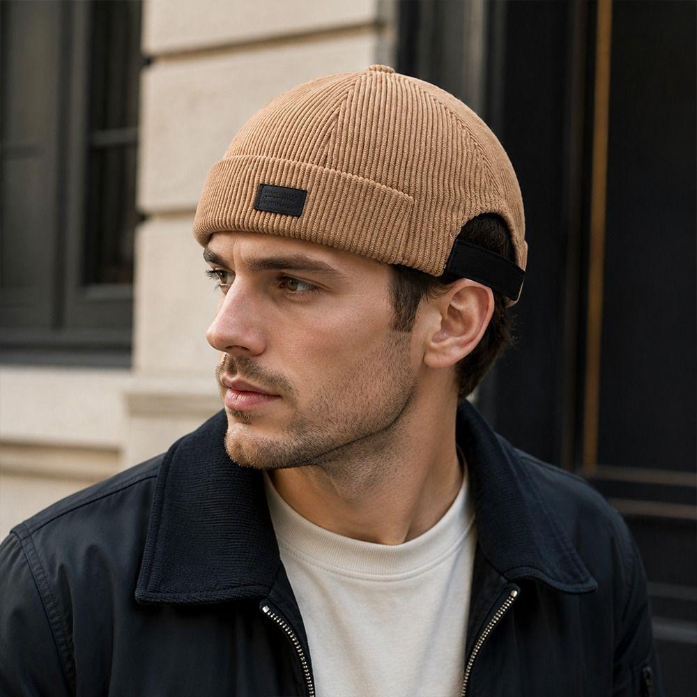 Adjustable Brimless Cap Soft Corduroy Dome Hat Casual Beanie Hat  Street Fashion Matching