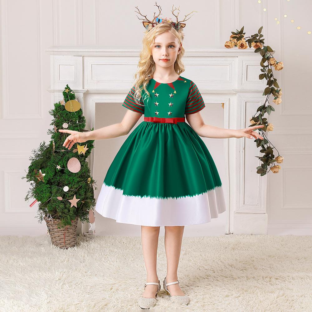 2025 European & American Christmas Santa Claus Girls' Puffy Princess Dress