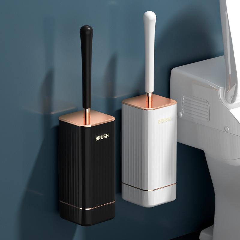 Wall-Mounted Silicone Toilet Brush with Storage Rack - No Dead Angles, Perfect for Bathroom Cleaning