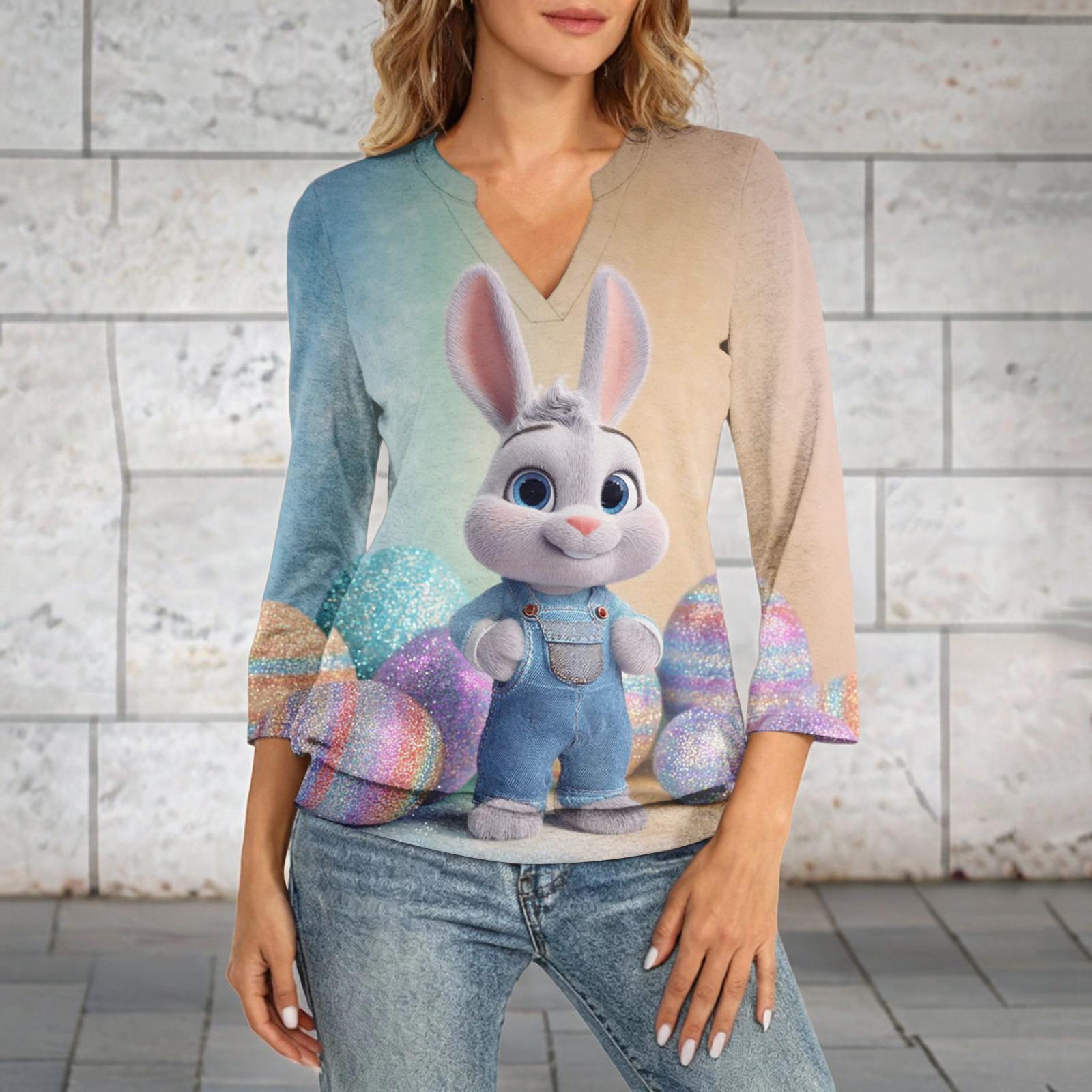 

Женский топ с рукавом 3/4, V-образный вырез, летний повседневный топ с принтом на Пасху XXXL