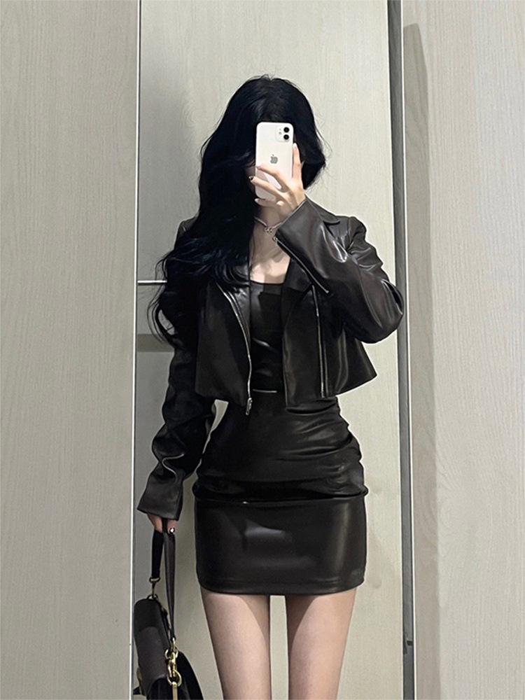 Damska Czarna Skórzana Kurtka PU w Stylu Spicy Girl - Trend Wiosna/Jesień 2025 High-End