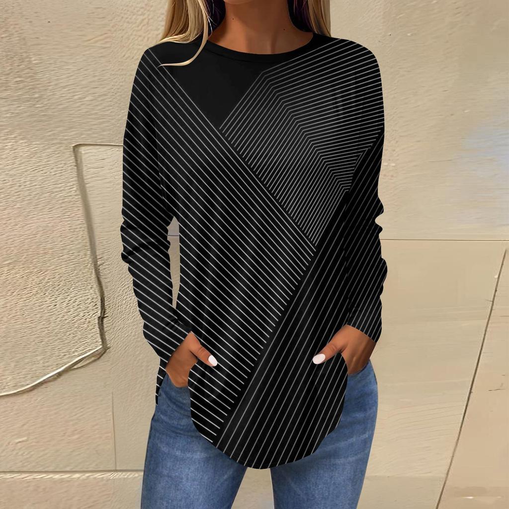 Modisches, lässiges, langärmliges Oberteil mit Rundhalsausschnitt und Aufdruck für Damen