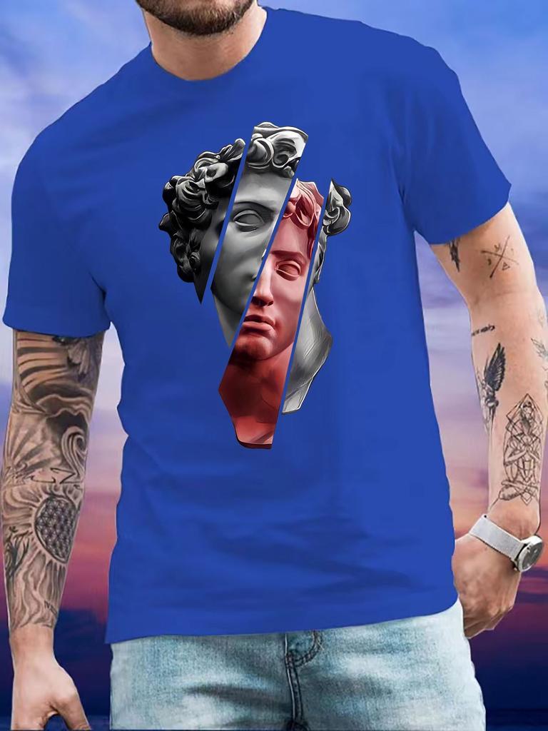 Konstnärligt Porträtt Grafiskt Tryckt Kortärmad Lyxig Bomulls T-shirt Sommar Unisex Män Kvinnor Casual Lös Mode Trendig