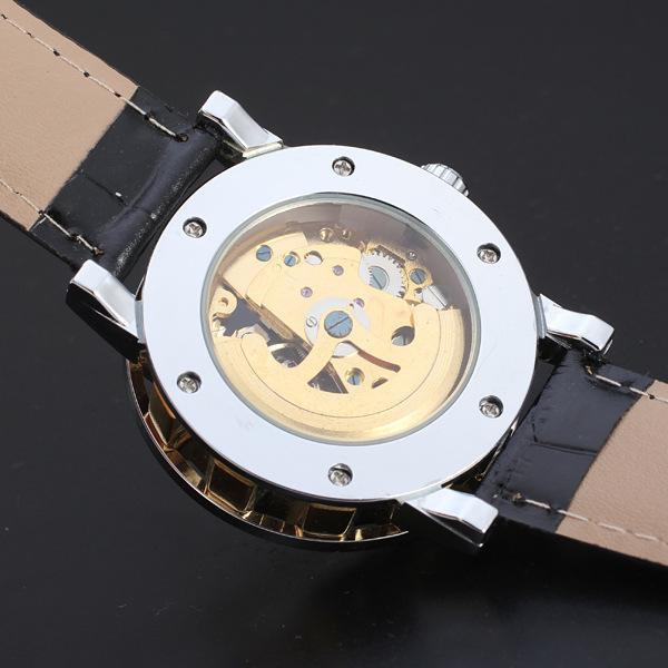 Forsining Three-Pin Automatic Hollow Double Rhinestone Gear Back Through Men'S And Women'S Leisure Mechanical Belt Watch D121