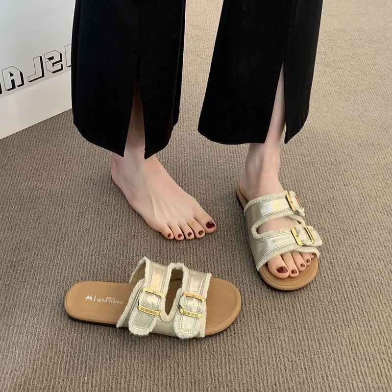 Internet Celebrity Explosion Retro Belt Buckle Slippers Women Summer Wear Platform Muller Shoes Cool Slippers 2025 New