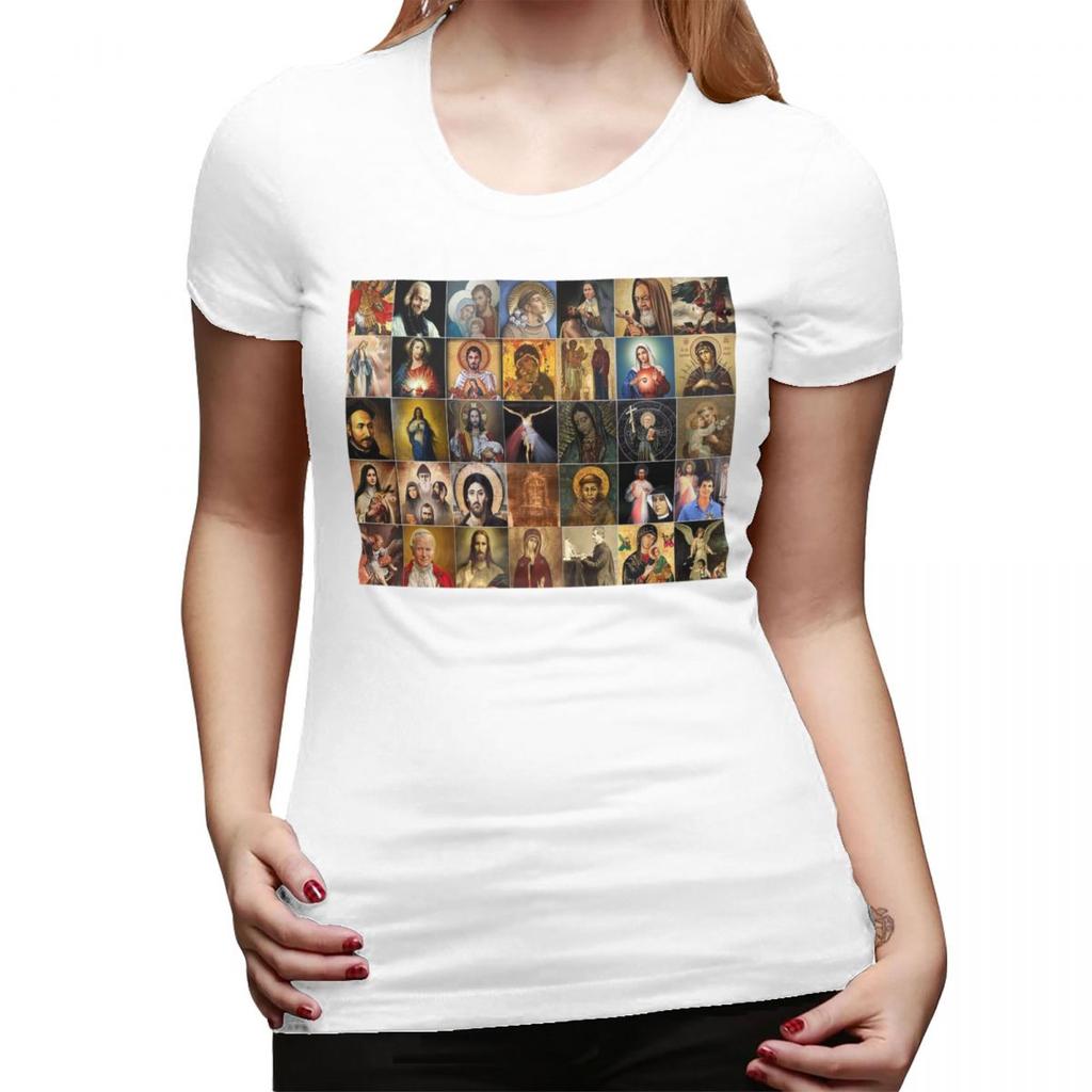 Saints Jesus Mary I Trust In You TShirt for Women Round Neck Streetwear T Shirts Womens Tees Short Summer Clothes Tops