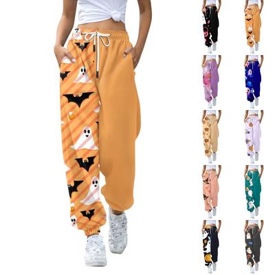 Damen-Freizeithose mit Halloween-Print, Kordelzug, elastische Taille, Kordelzughose