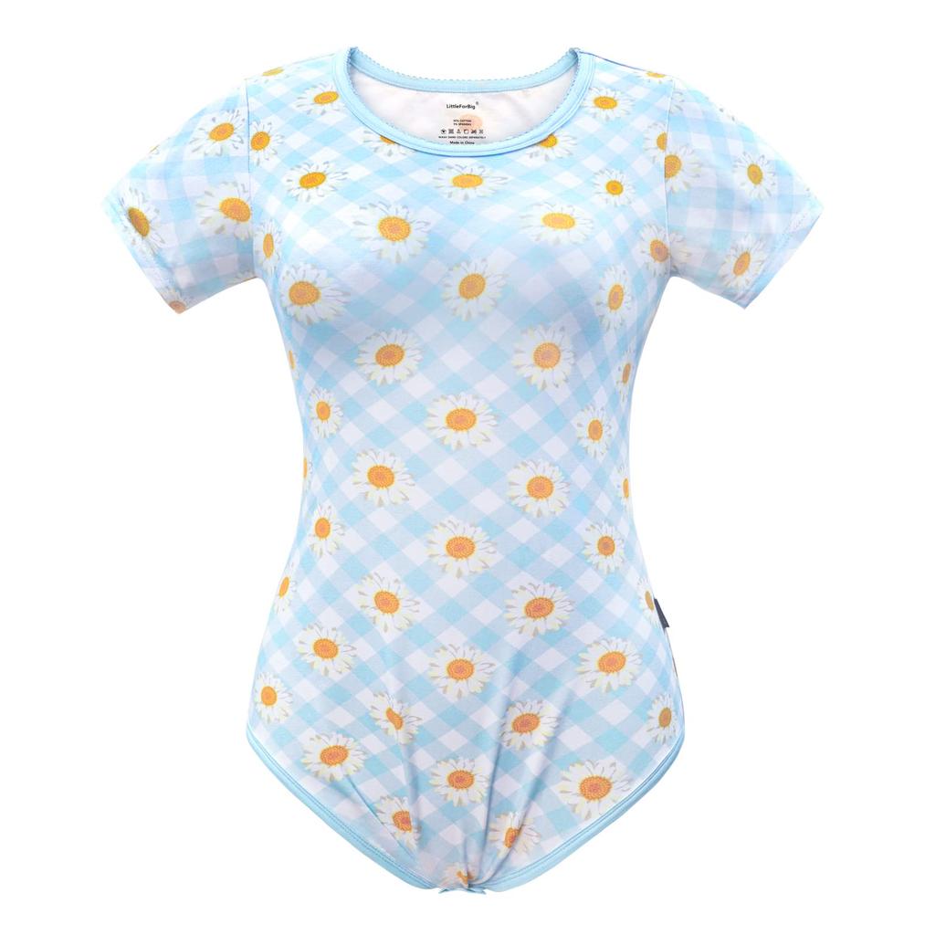 LittleForBig Adult Cotton Romper Pajamas Scallop Collar Size M [Sunflower] Bodysuit,