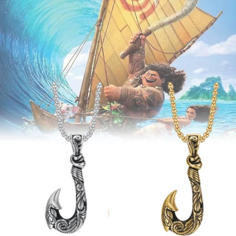 Pendant Necklace Moana Maui Fishhook Titanium Steel Ornaments Hawaiian Anime