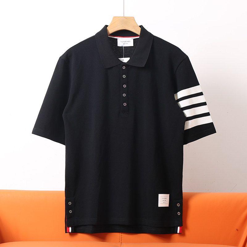 Pique Cotton Short-Sleeved T-Shirt, New Summer Style for Men and Women, Couple Style, Four-Stripe Lapel, Business Casual Polo Shirt, Trendy