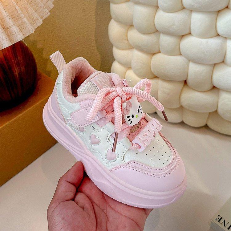 

Girls sports shoes with fleece lining, thickened for autumn and winter, new cute high-top casual shoes for girls, fashionable shoes for older 26 розовый