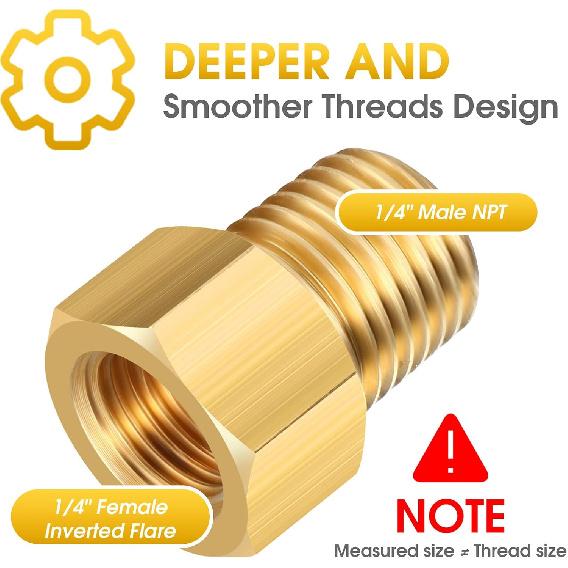 Frienda 1/4 Inch Male NPT X 1/4 Inch Female Inverted Flare Propane Fitting NPT Reducer Brass Female Pipe Adapter Brass Bushing Reducer Threaded Pipe