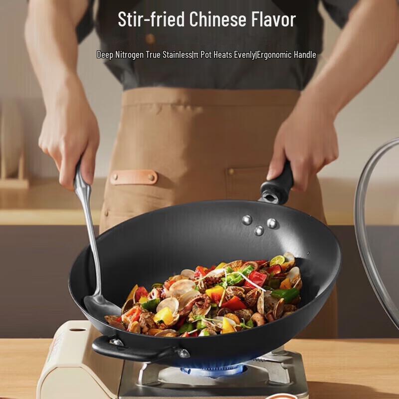 Joyoung 32cm Uncoated Rust-Resistant Cast Iron Wok