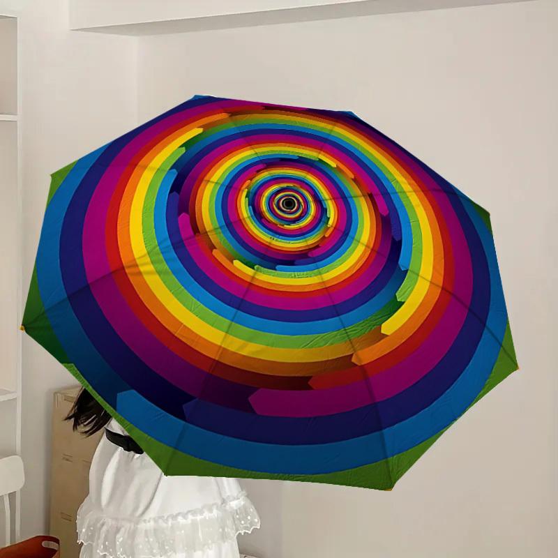 1PC Rainbow Spiral Automatic Folding Umbrella - Compact 8-Rib Design, Durable Plastic & Iron, Lightweight for Outdoor Daily Use, Festive Gift019