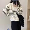 New Loose Casual Knitted Pullover Striped Women Sweater Autumn/Winter Half Zipper Fashion Korean Long Sleeve Short Top Office Knitwear Simple Clothing