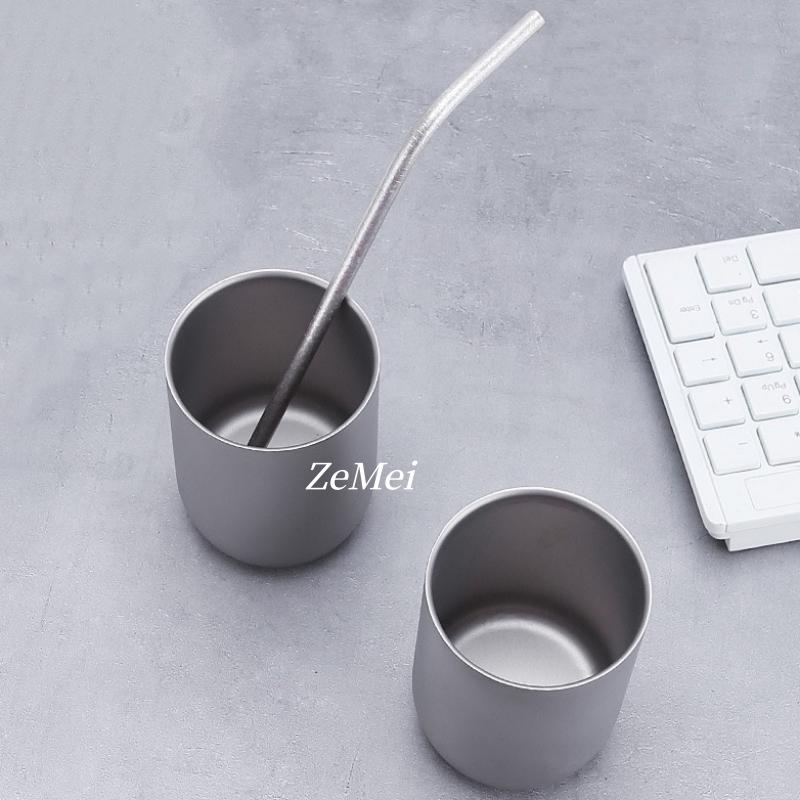 Pure Titanium Double-layer Coffee Mug ,240 ml Home Breakfast Cups, Gray Cold Drink Portable Beer Cup Outdoor Camping Travel Mug