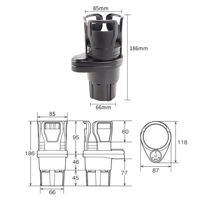 Suport multifuncțional 2 în 1 pentru pahar de mașină, adaptor expandor rotativ la 360 de grade, suport dublu multifuncțional pentru apă, mașină