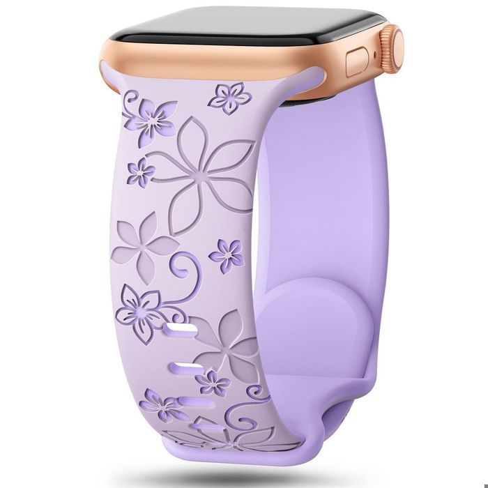 Bracelet for Apple Watch Series 11 10 9 8 SE 7 6 5 4 3 2 1 Ultra 1/2/3, 42mm-44mm-45mm-46mm-49mm Silicone Lavender Flower Pattern