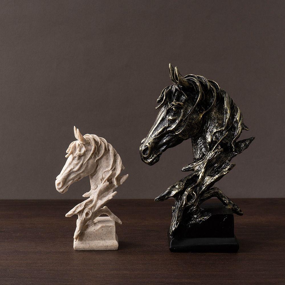 Modern Animal Sculpture Resin Miniatures Figurine Home Decoration Horse Head Statue  Entrance