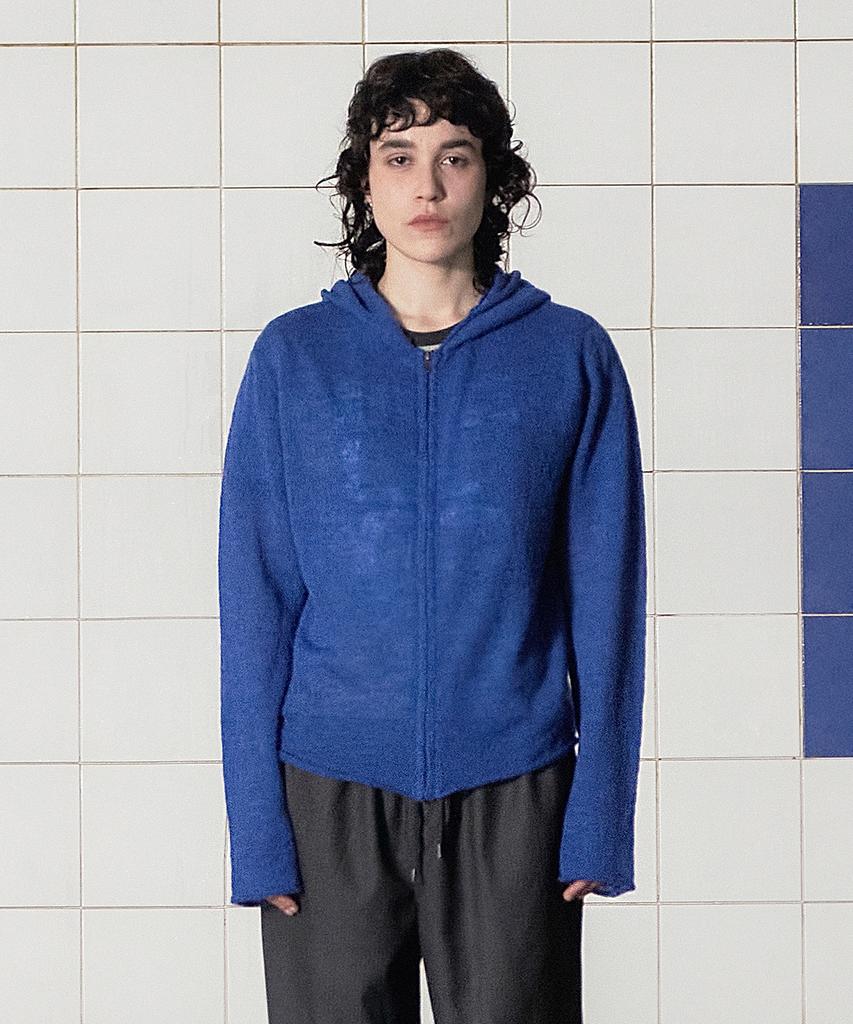 Unalloyed Argyle Elbow Knit Zip-Up Hoodie / Blue