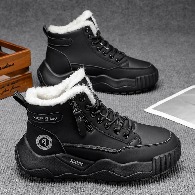 Autumn and winter new men's winter thick-soled men's shoes piled and thickened warm cotton shoes cold-resistant middle-top men's boots