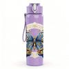 1PC Ornate Blue Butterfly Pattern 750ml Color Plastic Sports Water Bottle Leakproof Flip Straw Lid Suitable for Sports Office Home Use
