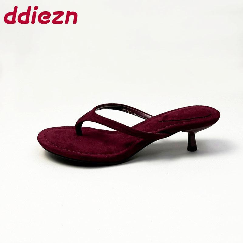 Fashion Fashion Round Toe Ladies Low Heel Slippers Shoes Spring Summer Women Heeled Slides Slippers Female Flip flops Sandals Pumps