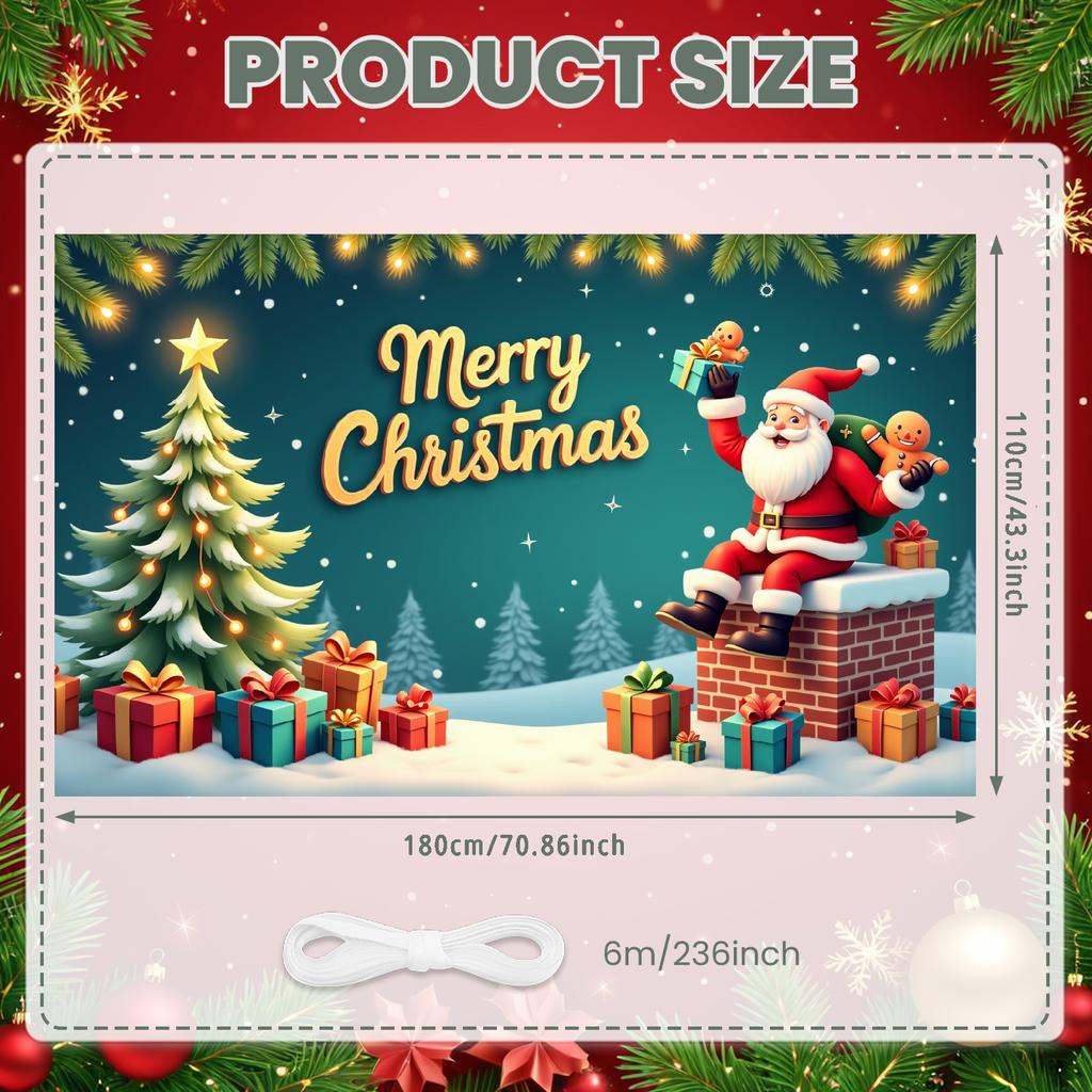 Christmas Decor Santa Claus Festive Backdrop Seasonal Decoration Christmas Tree Winter Wonderland Banner For Winter Festival