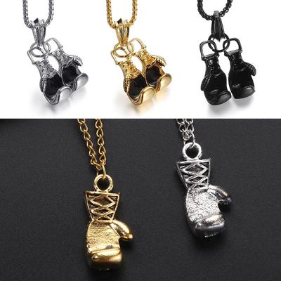 Punk Rock Gold Silver Balck Stainless Steel Choker Boxing Glove Pendant Chain Necklace