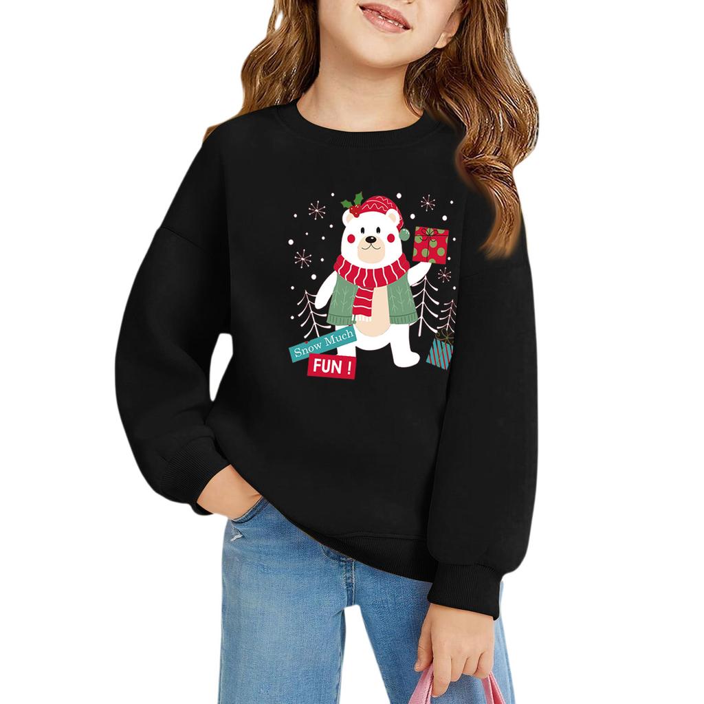 Christmas Day Girls Round Neck Pullovers For Kids Printed Baby Tops