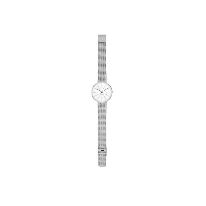 [Arne Jacobsen] Watch 30mm Nordic Design Waterproof (No-Second Silent Design) BANKERS 53100-1408 White Silver Mesh Belt