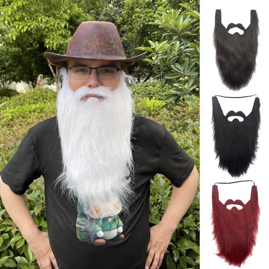 Fake Beard Role-playing Costume Old Man Mustache Beard with Elastic Rope Facial Hair Accessory for Halloween Cosplay Party Supplies