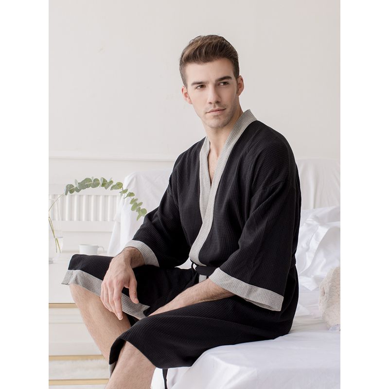 Cotton Waffle Japanese Kimono Men's Hotel Bathrobe