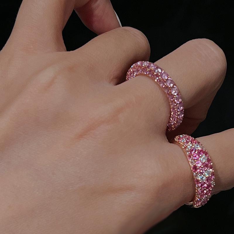 Chic Tri-Sided Full Diamond Ring: European & American INS Style, Luxurious Single Row Design, Versatile Fashion Jewelry