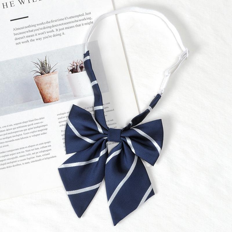 Women's Red Stripe No-Iron Japanese Academy Style Bow Tie Shirt Accessory