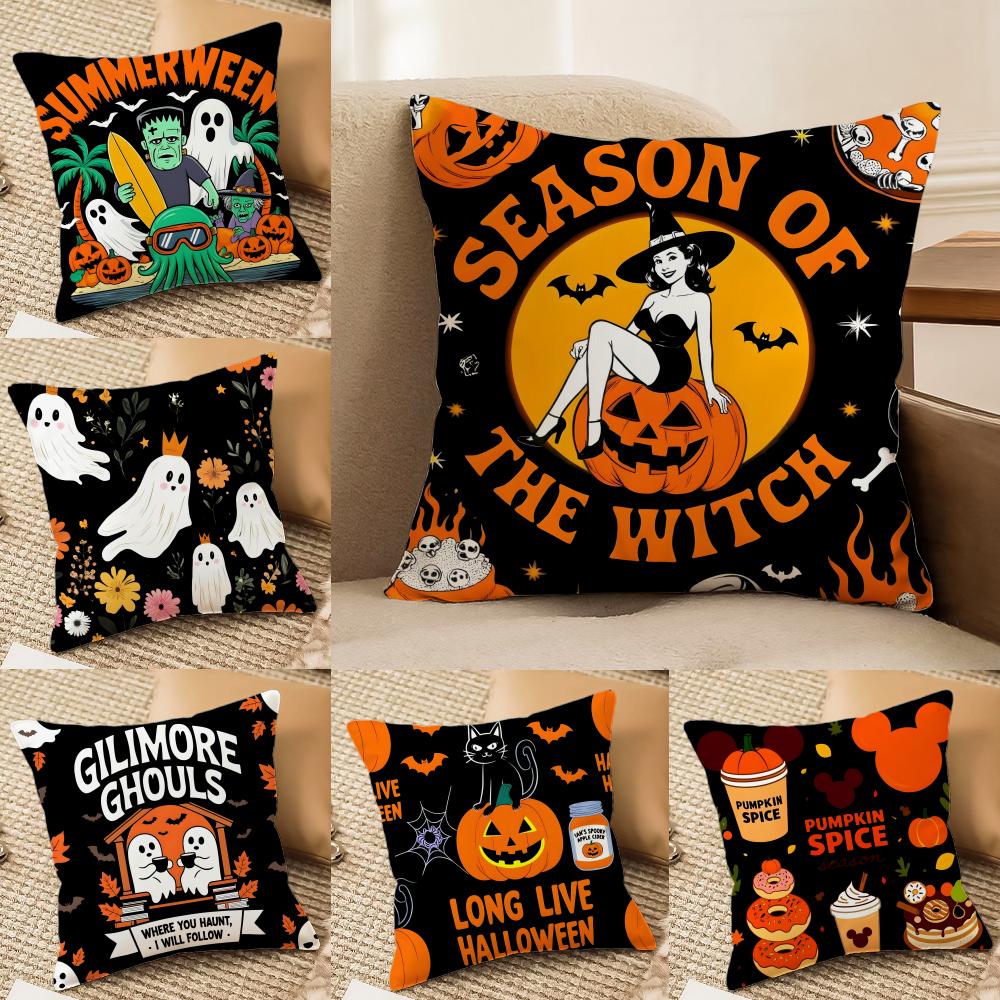Halloween Childrens Trick Oral Happy Patterns Cushion Cover Silky Elegant Comfort Sofa Bed Invisible Zipper Beach Pillowcase