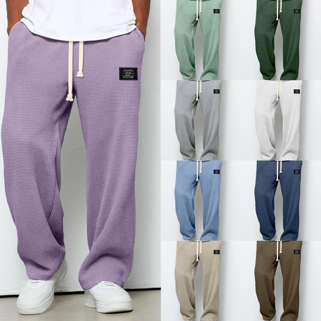 Pantaloni della tuta casual sportivi a gamba dritta in maglia waffle con elastico e coulisse a vita media