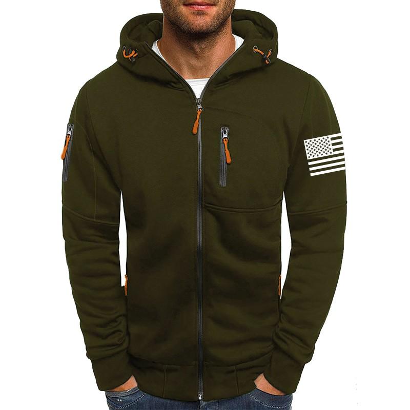 Mens Casual Sports Zip Up Hoodie Solid Color Gym Workout Loose Fit Hooded Sweatshirt