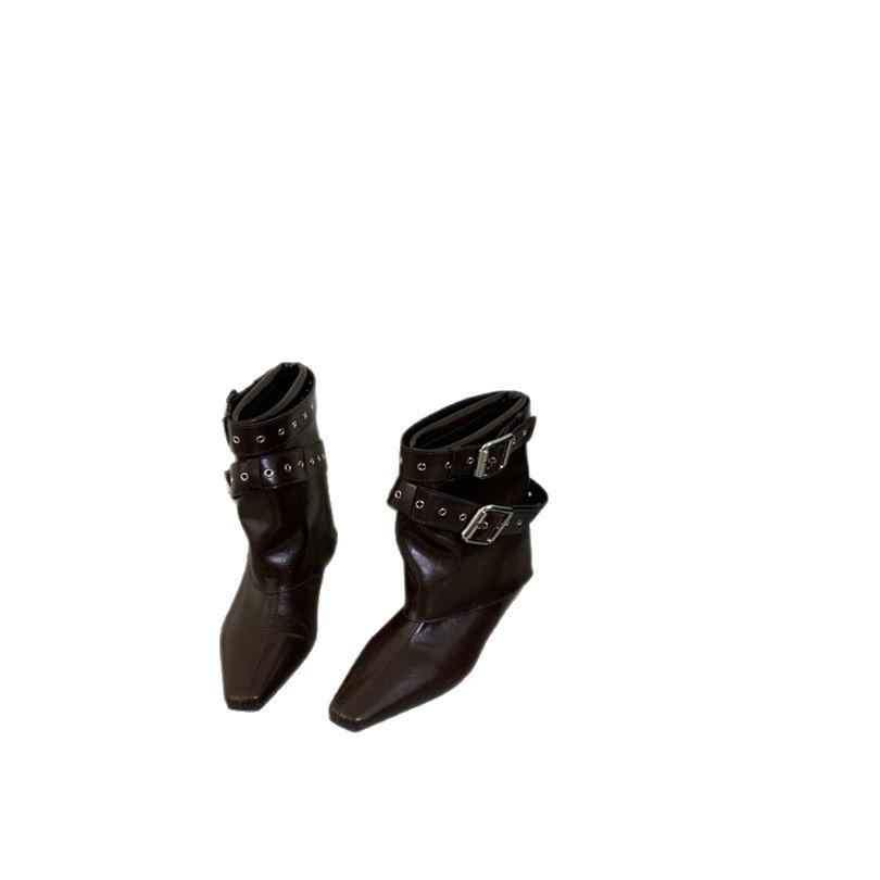 Women's shoes 2025 new American Spice Girl riveted trouser legs heightened pointed short boots women's autumn and winter new western cowboy boots