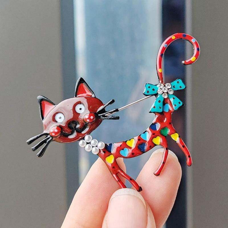Cute Cartoon Cat Brooch Pin Accessory Colorful Enamel Craft Lapel Pins Ornament Stylish Collar Pin Adornment for Women