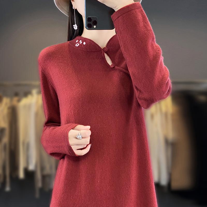 Women's Cashmere Dress Qinghe Cashmere 70% Wool 30% Cashmere Women's Autumn and Winter Cashmere Dress Soft and Warm