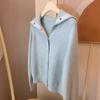 Lapel Milk Whirring Blue Soft Waxy Outer Sweater Jacket Knitted Cardigan Women's Loose Lazy Style High-end Top