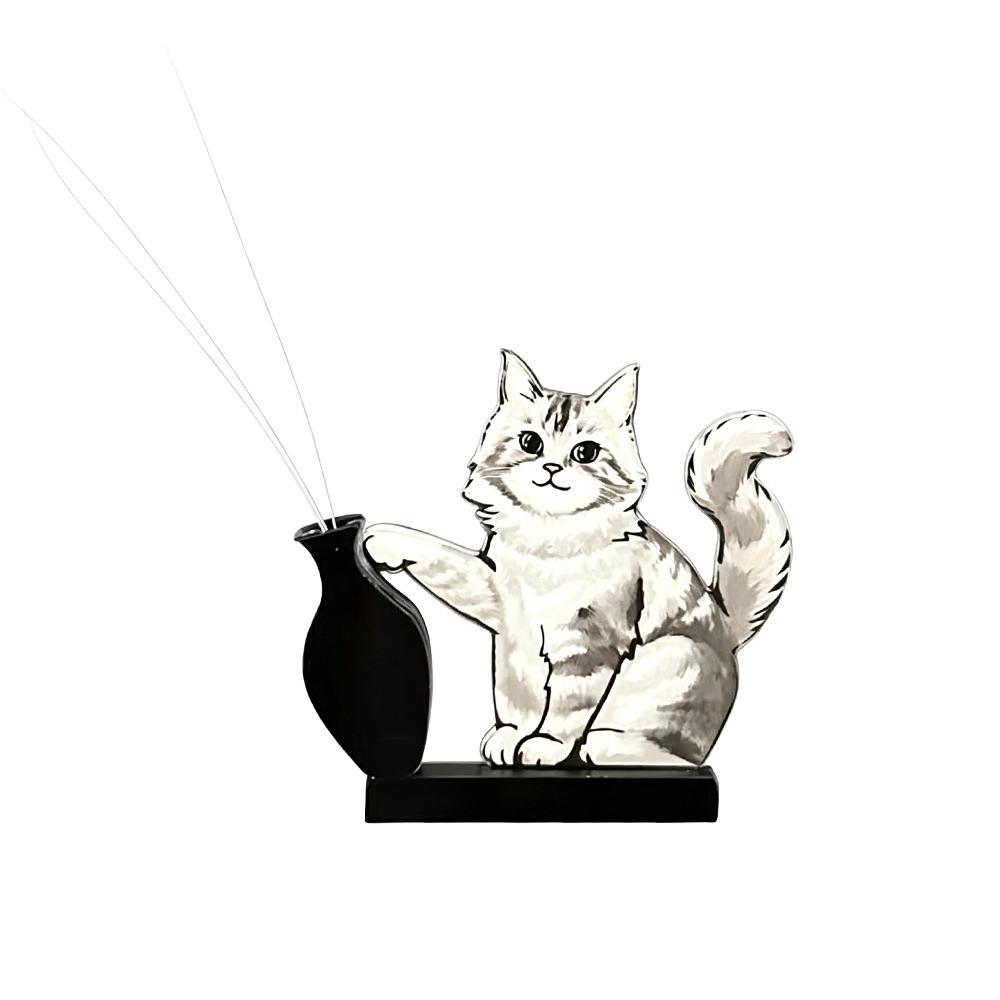 Akryl Kattsvansar Samling Prydnader Magnetisk Tecknad Katt Kylskåpsklistermärke Katt som Putta Vas Dekoration för Heminredning