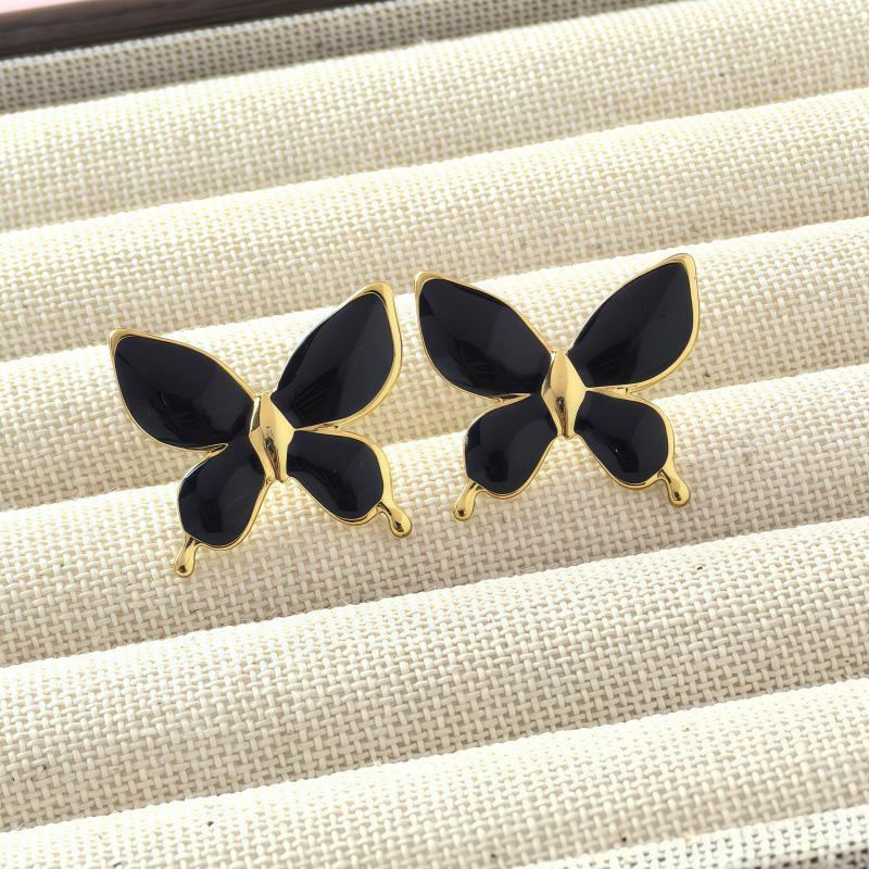 Разноцветные эмалевые серьги-бабочки: 3D Шипы из нержавеющей стали с покрытием  капельное масло