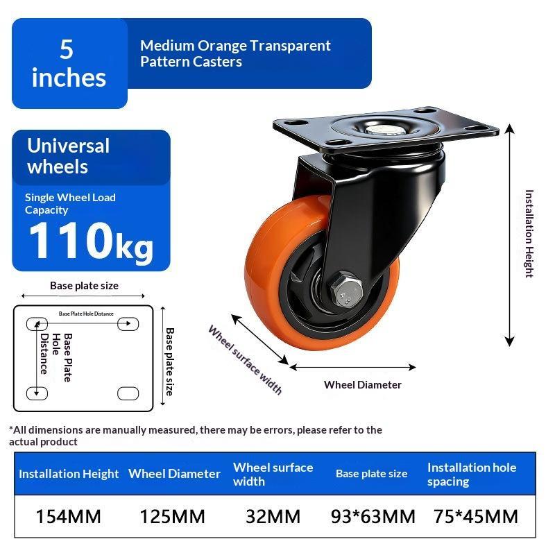 PVC Furniture Caster Wheels with Security Lock Swivel Plate Design 3/4/5in 1Pcs for Dresser Cabinet Moving Dolly