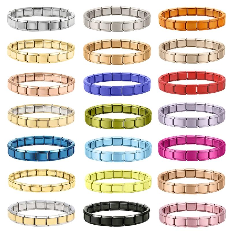 Bracciale a Charms Colorato Rosa Rosa Viola Verde Champagne Oro Colore Italiano Acciaio Inossidabile Larghezza 9mm Bracciale Uomo Donna Gioielli